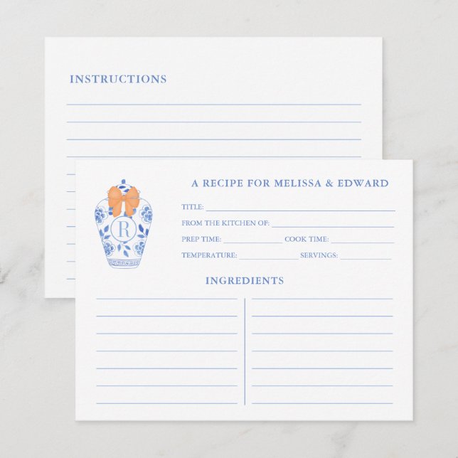 Carte de recette Monogramme Fête des mariées Autom (Devant / Derrière)