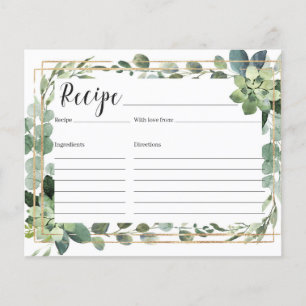Carte de recette or de fleurs succulentes tendance