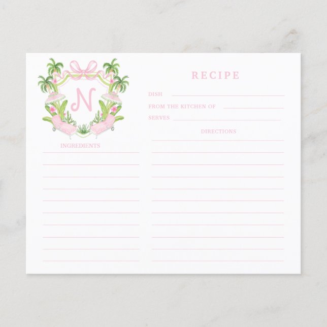 Carte de recette Palm Beach Cabana Crest Monogram (Devant)