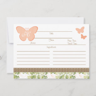 Carte de recette papillon pêche monogrammée