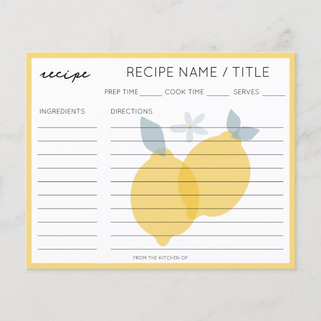 Carte de recette Pastel Citrus Lemons moderne (Devant)