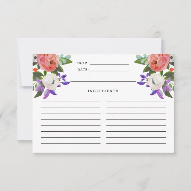 Carte de recette Peach Purple Mint Green Floral Bl (Devant)