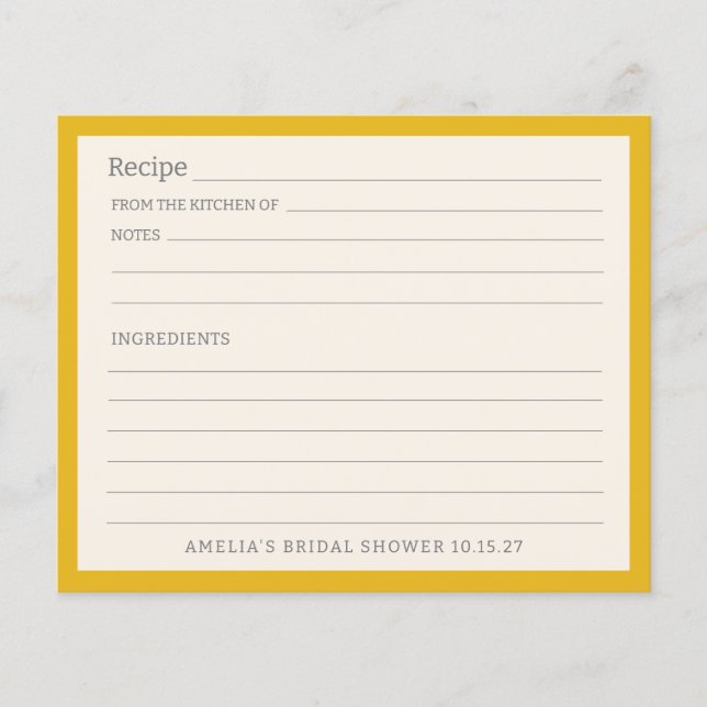 Carte de recette personnalisée à bordure jaune sim (Devant)