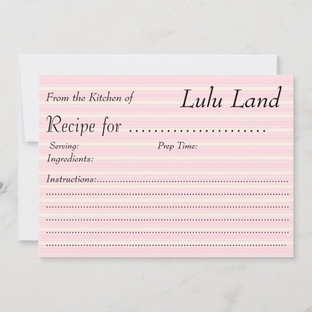 Carte de recette personnalisée rose (Devant)