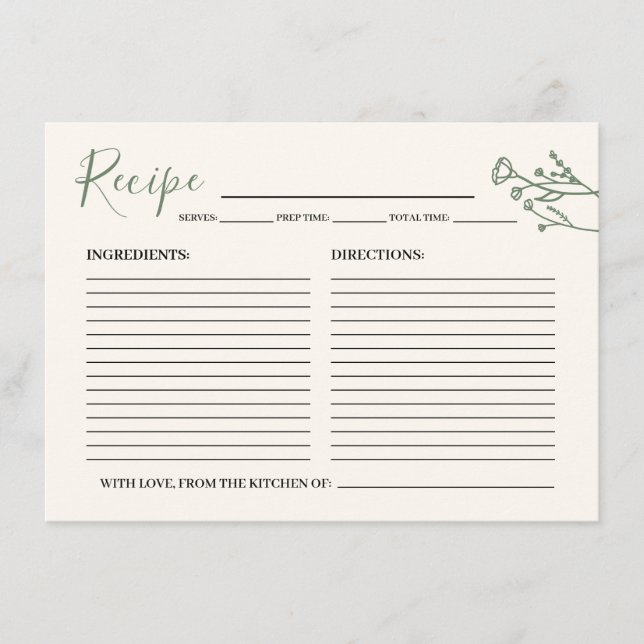 Carte de recette pour la mariée Fleur sauvage rust (Devant)