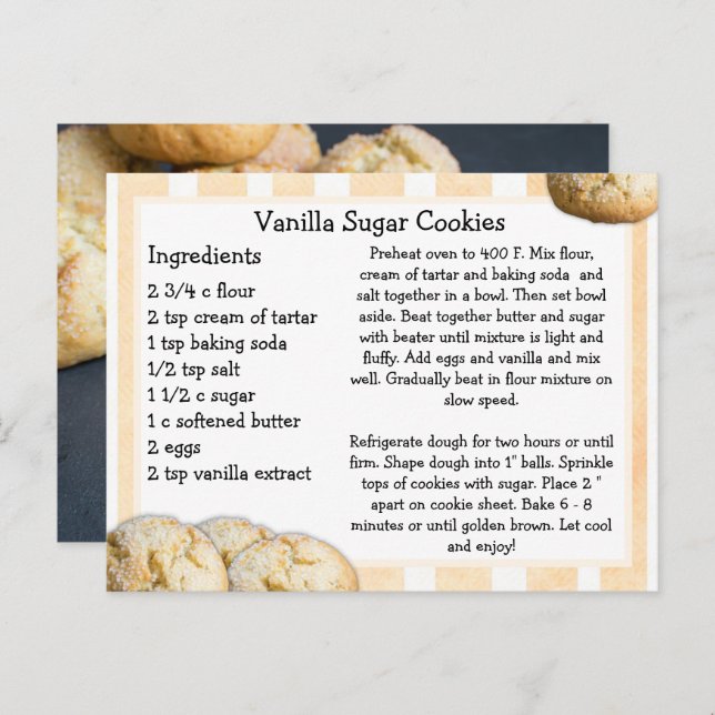 Carte de recette pour les biscuits à sucre Vanilla (Devant / Derrière)