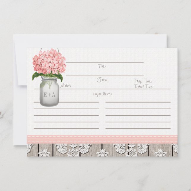 Carte de recette pour pot Mason d'hortensia rose c (Devant)