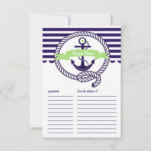 Carte de recette rayures nautiques violettes et ve