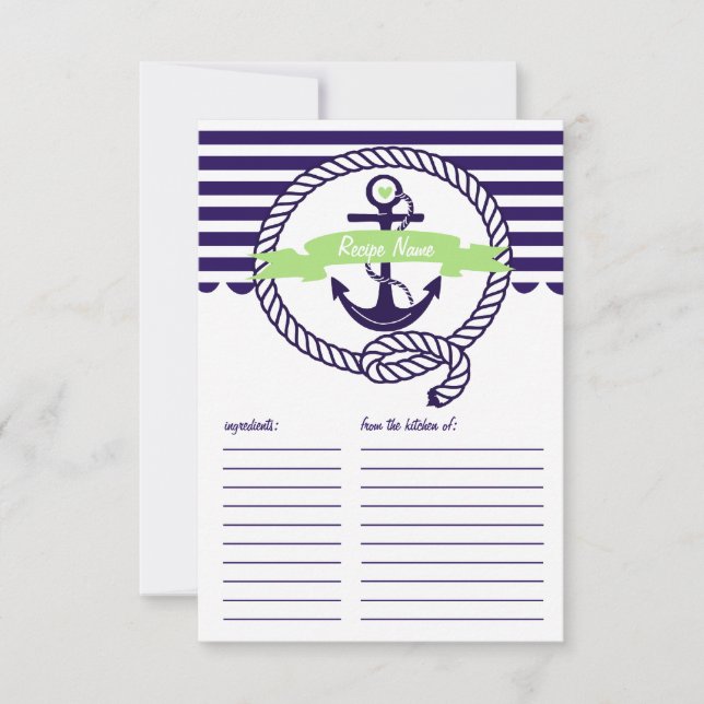Carte de recette rayures nautiques violettes et ve (Devant)