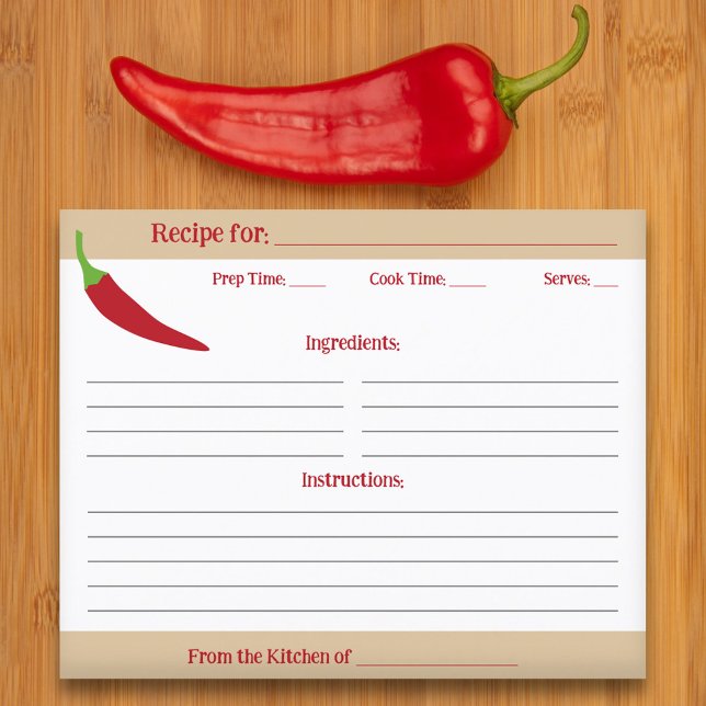 Carte de recette Red Chili Pepper (Red Chili Pepper Recipe Card)