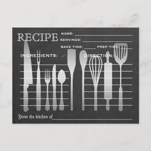 Carte de recette rétro Black Chalkboard Outils de  (Devant)
