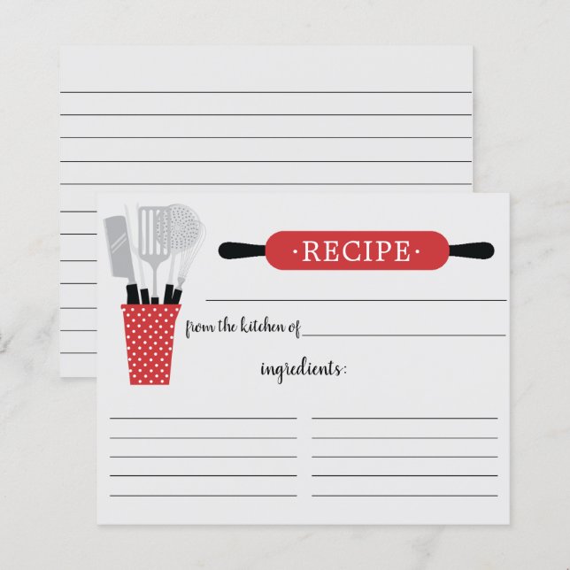 Carte de recette Retro Red Rolling Pin Kitchen Too (Devant / Derrière)