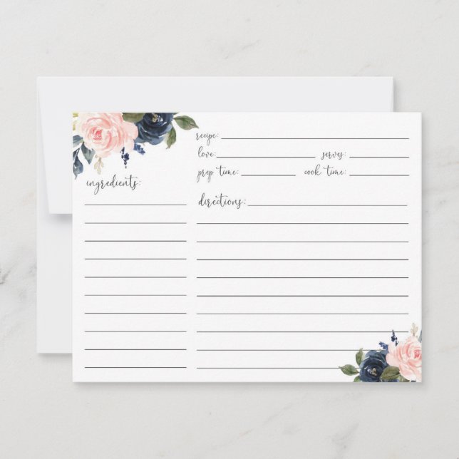 Carte de recette rose floral et marine (Devant)