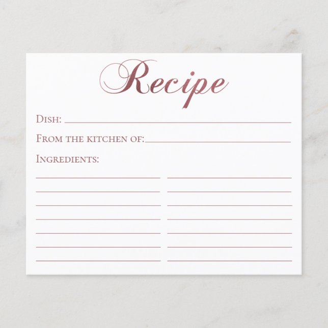 Carte de recette rose Gold Elegant Script Fête des (Devant)