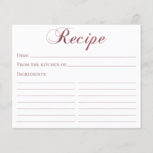 Carte de recette rose Gold Elegant Script Fête des