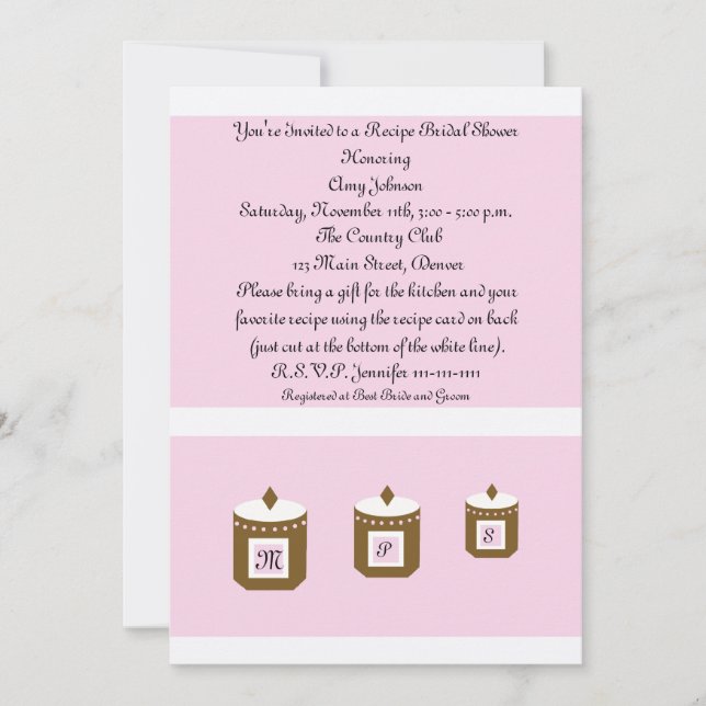 Carte de recette rose invitation pour une douche d (Devant)
