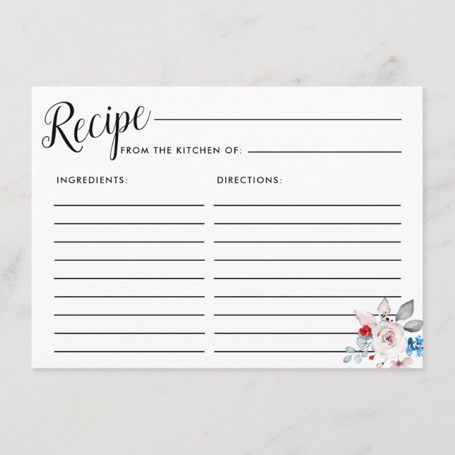 Carte de recette rose rose pâle Rose florale (Devant)