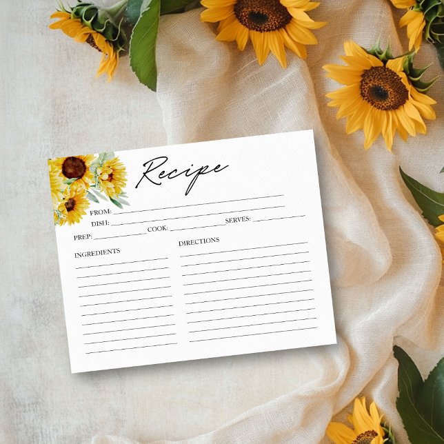 Carte de recette Rustic Chic Sunflower Fête des ma (Créateur téléchargé)