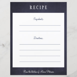 Carte de recette rustique et élégante marine