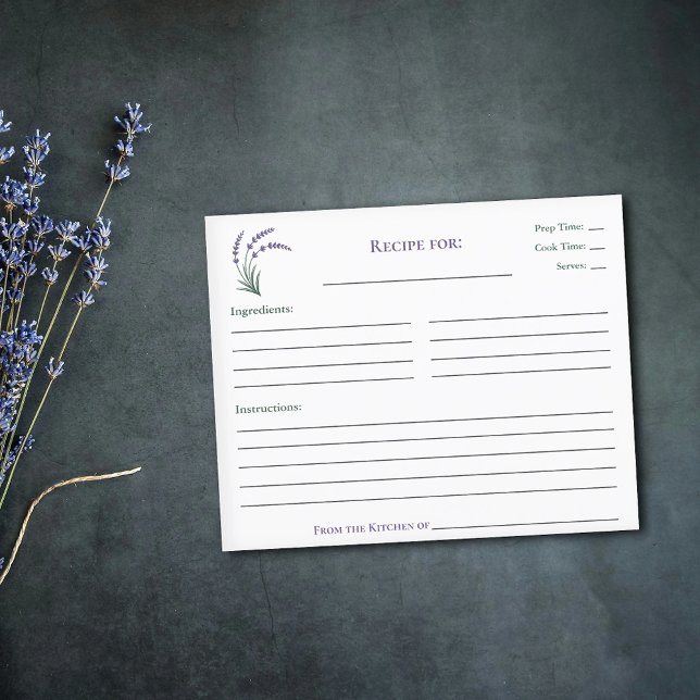 Carte de recette simple de douche de mariée au lav (Simple Lavender Bridal Shower Recipe Card)
