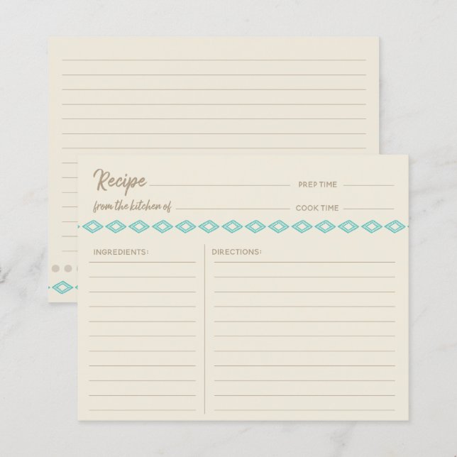 Carte de recette simple motif diamants sarcelle bo (Devant / Derrière)