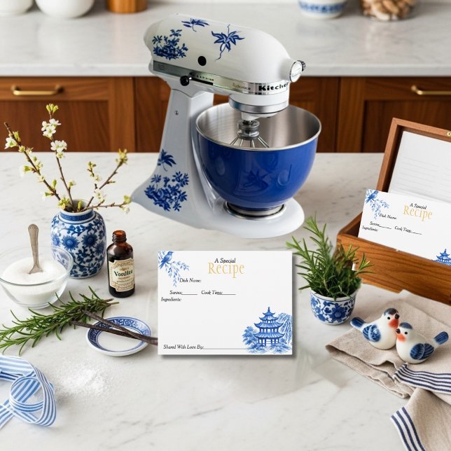 Carte de recette spéciale chinoiserie bleue (Special Recipe Chinoiserie Blue Card)