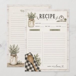Carte de recette sur le thème de la ferme rustique