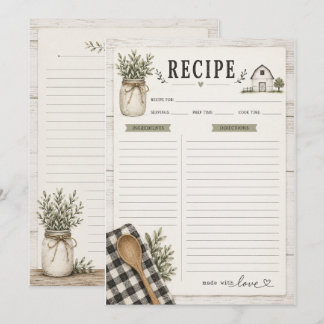 Carte de recette sur le thème de la ferme rustique