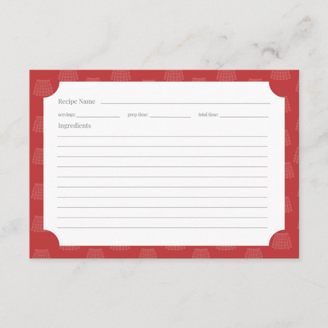 Carte de recette Tartan Rouge (Devant)