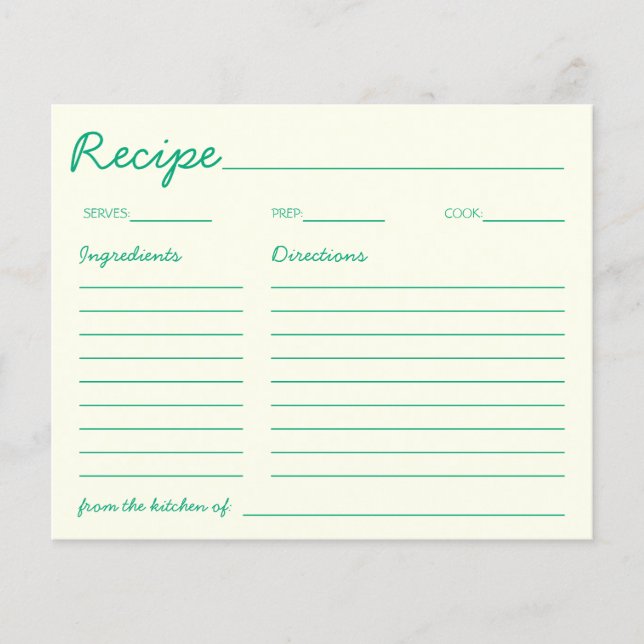Carte de recette verte pour la mariée fraîchement  (Devant)