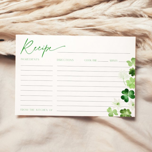 Carte de recette verte pour la Saint-Patrick Showe (Recipe Card for St. Patricks Day Bridal Shower)