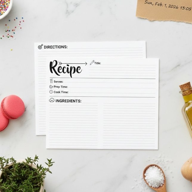 Carte de recette vierge double face (Cartes de cui (elegant Lined Blank Recipe Pages)