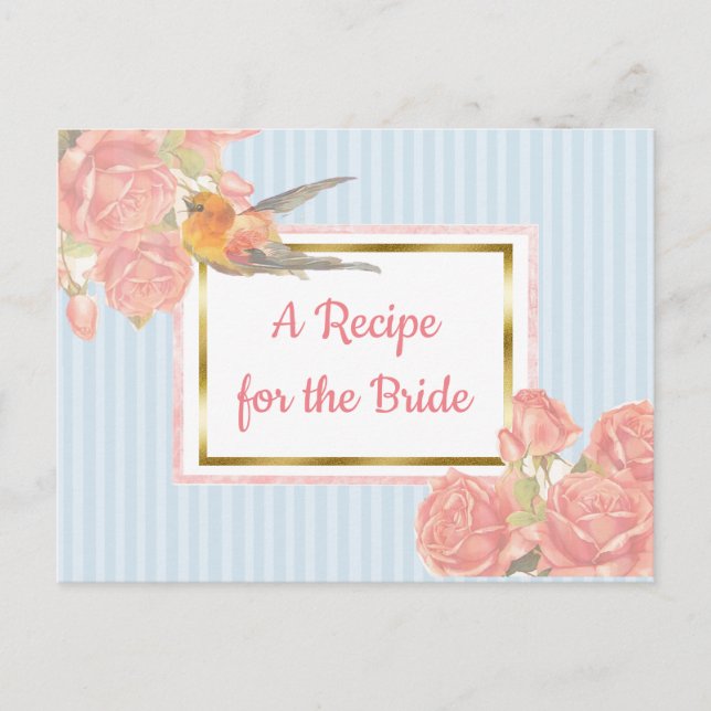 Carte de recette Vintage d'oiseaux Floral Mariage  (Devant)