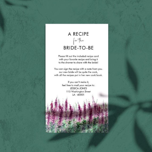 Carte de recette Watercolor lilas lavender BridalS (Créateur téléchargé)