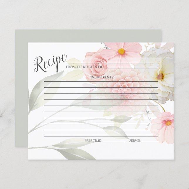 CARTE DE RECETTES | Bouquet floral rose pastel (Devant / Derrière)