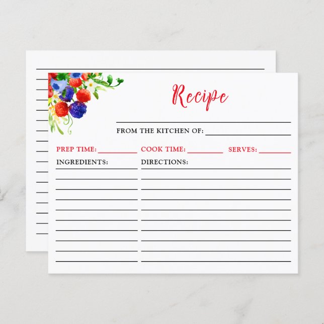 Carte de recettes de baies mixtes d'été (Devant / Derrière)