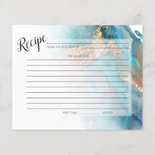 CARTE DE RECETTES Encre dorée et Turquoise marbr