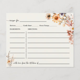 Carte de recettes Fleurs sauvages d'automne Boho C