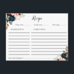 carte de recettes florales bleu marine bordeaux et<br><div class="desc">Une belle aquarelle design florale avec fleurs blanches d'ivoire. Les caractéristiques de ce design peuvent être personnalisées.</div>