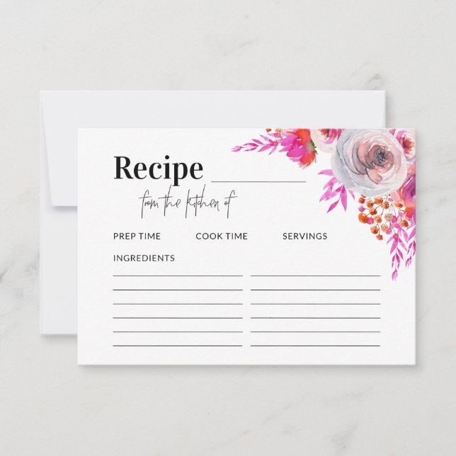 Carte de recettes florales rose vif pour la Fête d (Devant)
