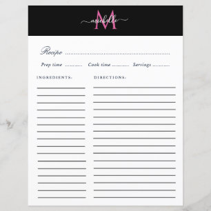 carte de recettes monogramme tendance
