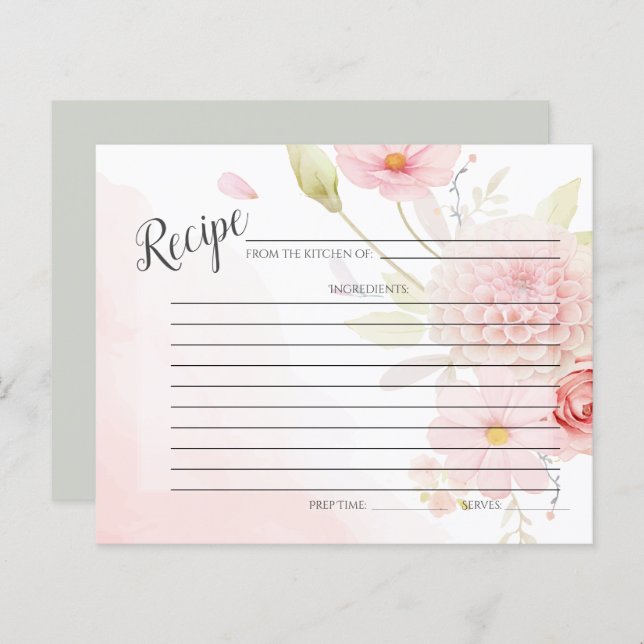 CARTE DE RECETTES | Pastel Pink Floral Spray (Devant / Derrière)