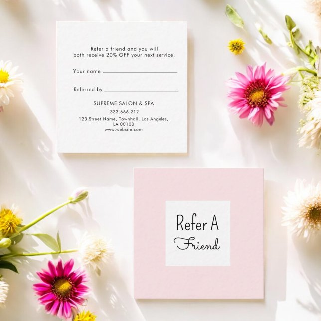 Carte de recommandation de fidélité client rose bl (Créateur téléchargé)