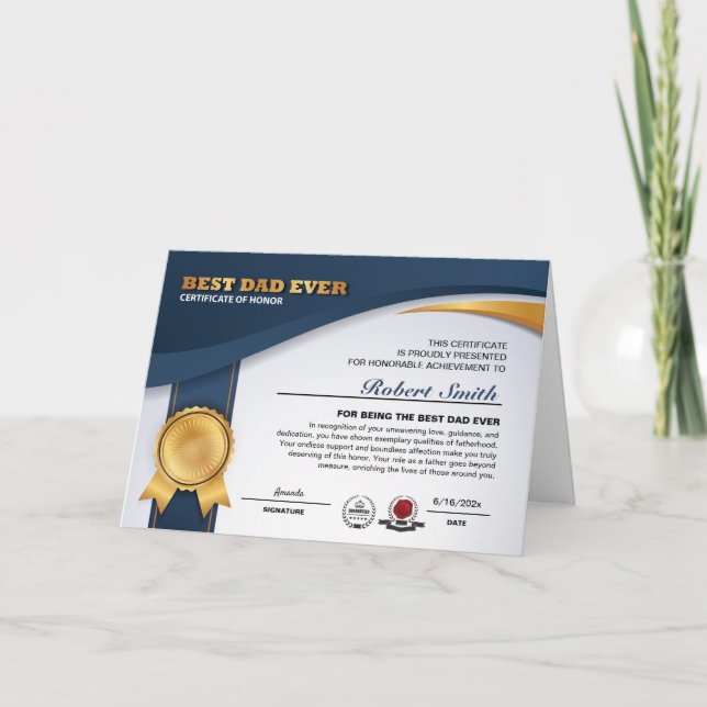 Carte de récompense personnalisable "Meilleur Papa (Devant)