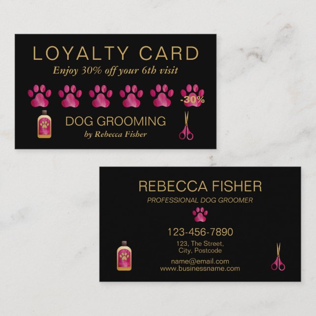 Carte de récompenses de fidélité rose noire pour c (Devant / Derrière)