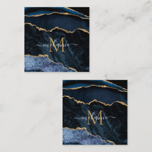 Carte De Réduction Agate Marine Blue Gold Gemstone Marble Nom du mono
