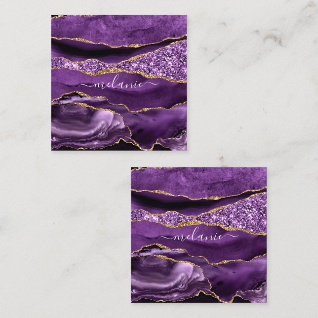 Carte De Réduction Agate Purple Gold Parties scintillant Votre nom Te (Devant / Derrière)