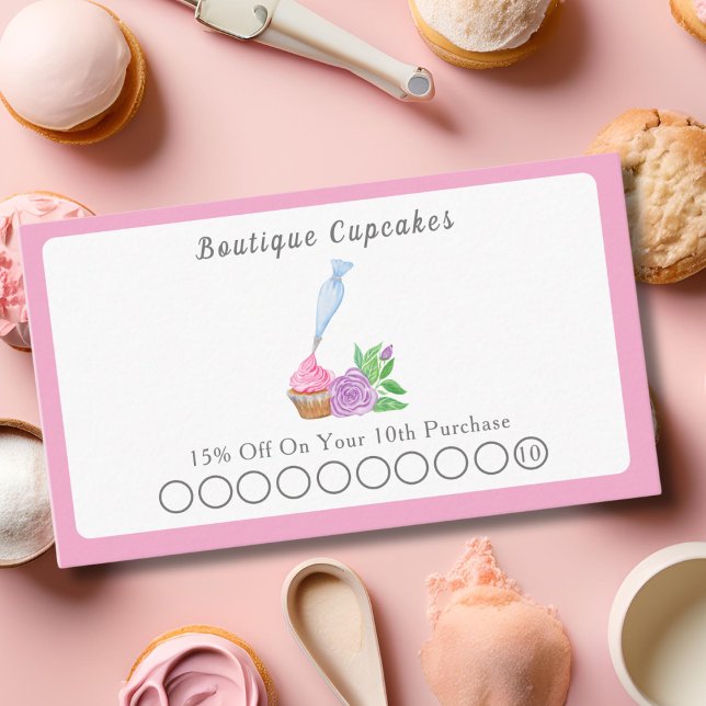 Carte De Réduction Aquarelle Frosting Cupcake Boulangerie, Restaurati (Créateur téléchargé)