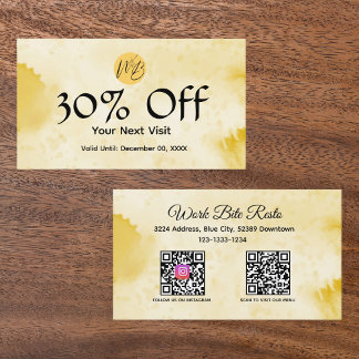 Carte De Réduction Aquarelle Jaune Restaurant Qr Code Menu et