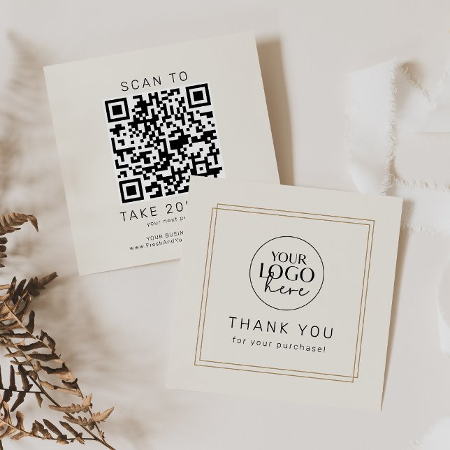 Carte De Réduction AVERY Chic Or Noir Crème Logo Code QR Merci (AVERY Chic Gold Black Cream Logo QR Code Thank You Discount Card)